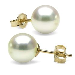 Untreated, Natural Color White Hanadama Akoya Pearl Earrings, 8.5-9.0mm