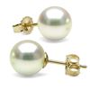 Image 1 : Untreated, Natural Color White Hanadama Akoya Pearl Earrings, 8.5-9.0mm