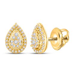 14kt Yellow Gold Womens Round Diamond Teardrop Earrings 1/2 Cttw