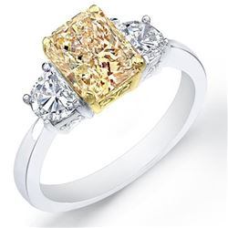 Natural 2.02 CTW Yellow Canary Radiant Cut & Half Moon Diamond Ring 14KT Two-tone
