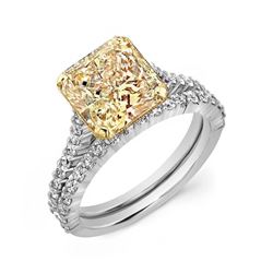 Natural 1.8 CTW Canary Radiant Cut Diamond Engagement Ring 14KT Two-tone