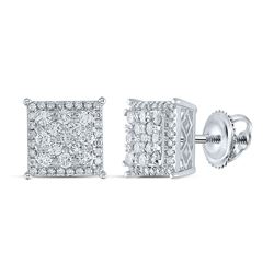 14kt White Gold Womens Round Diamond Square Earrings 1 Cttw