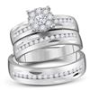 Image 1 : 14kt White Gold His Hers Round Diamond Cluster Matching Wedding Set 3/4 Cttw