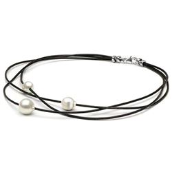 White South Sea Baroque Pearls on Braided Leather, 9-10m and 10-11m, Sterling Silver