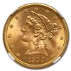 Image 2 : 1908 $5 Liberty Gold Half Eagle MS-66 NGC
