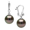 Image 1 : Black Tahitian Pearl and Diamond Bezel Dangle Earrings