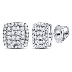 14kt White Gold Womens Round Diamond Cluster Cushion Stud Earrings 1/2 Cttw