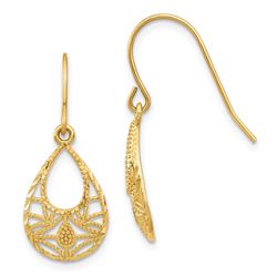14k Yellow Gold Diamond-cut Dangle Earrings