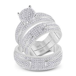 14kt White Gold His Hers Round Diamond Cluster Matching Wedding Set 1 Cttw