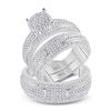 Image 1 : 14kt White Gold His Hers Round Diamond Cluster Matching Wedding Set 1 Cttw
