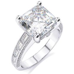 Natural 2.92 CTW Asscher Cut Diamond Ring 18KT White Gold
