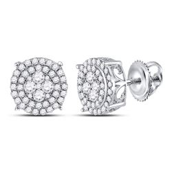 14kt White Gold Womens Round Diamond Cluster Stud Earrings 1 Cttw