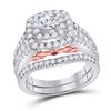 Image 1 : 14kt Two-tone Gold Round Diamond Bridal Wedding Ring Band Set 1-1/2 Cttw