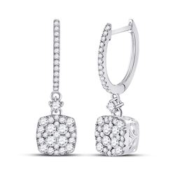 14kt White Gold Womens Round Diamond Square Dangle Earrings 1 Cttw
