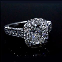 Natural 2.82 CTW Graduate Halo Cushion Cut Diamond Engagement Ring 18KT White Gold