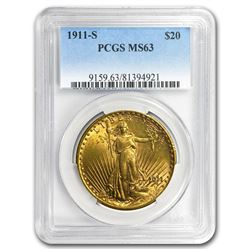 1911-S $20 Saint-Gaudens Gold Double Eagle MS-63 PCGS