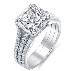 Natural 3.27 CTW Princess Cut 3-Rows Diamond Engagement Ring 14KT White Gold