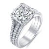 Image 1 : Natural 3.27 CTW Princess Cut 3-Rows Diamond Engagement Ring 14KT White Gold