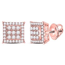 14kt Rose Gold Womens Round Diamond Square Cluster Earrings 1/4 Cttw
