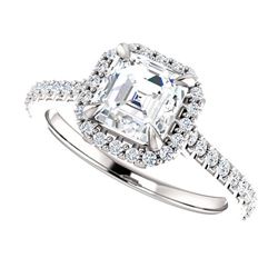 Natural 2.17 CTW U-Setting Halo Asscher Cut Diamond Engagement Ring 14KT White Gold