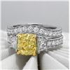 Image 4 : Natural 2.42 CTW Canary Yellow Cushion Cut Diamond Ring 18KT Two-tone