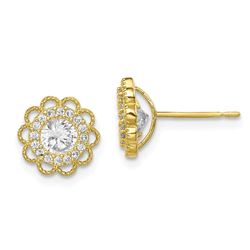10K Cubic Zirconia Flower Post Earrings - 39 mm