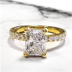 Natural 2.62 CTW Radiant Cut Diamond Engagement Ring 14KT Yellow Gold