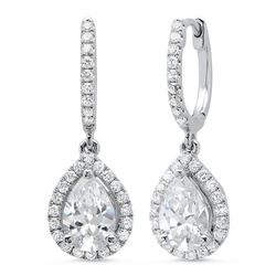 Natural 1.66 CTW Pear Dangling U-Pave Lever Back Halo Diamond Earrings 14KT White Gold