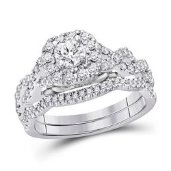 14kt White Gold Round Diamond Bridal Wedding Ring Band Set 1 Cttw