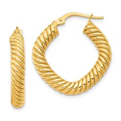 14k Yellow Gold Small Textured Square Hoop Earrings - 2x4 mm