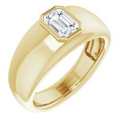 Natural 0.72 CTW Bezel Set Emerald Cut Men's Diamond Ring 14KT Yellow Gold