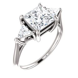 Natural 2.82 CTW 3-Stone Princess Cut & Trillions Diamond Ring 14KT White Gold