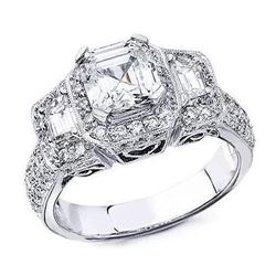 Natural 2.87 CTW Halo Micro Pave Asscher Cut Diamond Ring 18KT White Gold