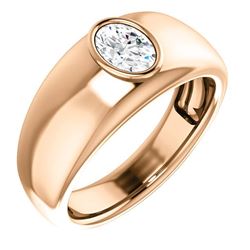 Natural 0.77 CTW Men's Oval Cut Solitaire Diamond Ring 18KT Rose Gold