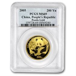2005 China 1/2 oz Gold Panda MS-69 PCGS