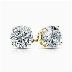 Natural 4.02 CTW Round Cut Diamond Stud Earrings  14KT Yellow Gold
