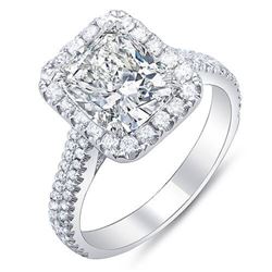 Natural 1.97 CTW Cushion Cut Halo Diamond Engagement Ring 14KT White Gold