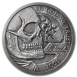 5 oz Silver Antique Round - Hobo Nickel (Jefferson Skull)