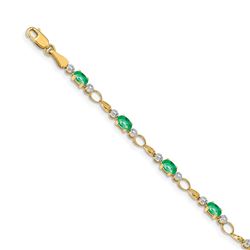 14k Yellow Gold Open-Link Diamond/Emerald Bracelet - 7 in.