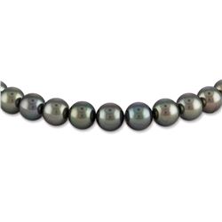 Classic Peacock and Green True Round Tahitian Pearl Necklace, 17"es, 8.0-9.9mm, AA+ Quality