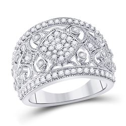14kt White Gold Womens Round Diamond Filigree Fashion Ring 3/4 Cttw