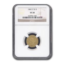 1842-C $2.50 Liberty Gold Quarter Eagle VF-30 NGC