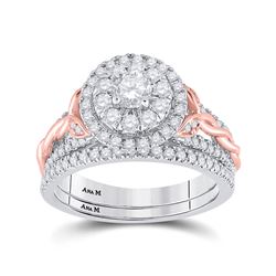 14kt Two-tone Gold Round Diamond Bridal Wedding Ring Band Set 1 Cttw