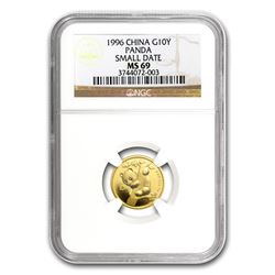 1996 China 1/10 oz Gold Panda Small Date MS-69 NGC