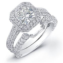 Natural 3.37 CTW Halo Cushion Cut Diamond Engagement Set 14KT White Gold