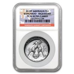 2010 Australia 1 oz Silver Kangaroo PF-70 NGC (High Relief)