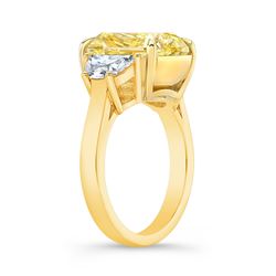 Natural 8.02 CTW Canary Light Yellow Cushion Cut & Half Moons Diamond Ring 14KT Yellow Gold