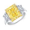 Image 1 : Natural 11.52 CTW Vivid Yellow Cushion Cut & Half Moons Diamond Ring 14KT Two-tone