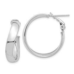 14k White Gold Wavy Omega Back Hoop Earrings - 5x25 mm