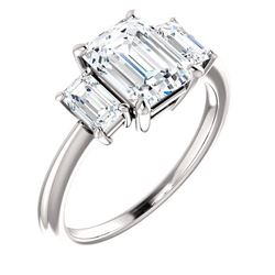 Natural 2.82 CTW Emerald Cut 3-Stone Diamond Engagement Ring 18KT White Gold